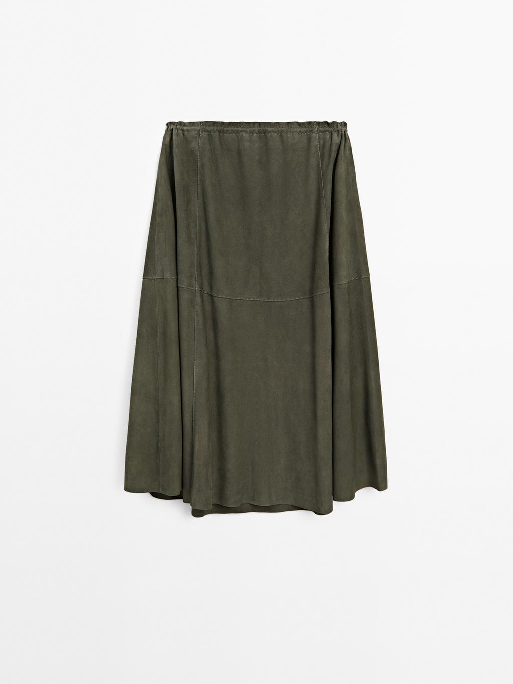 Suede leather skirt with gathered detail