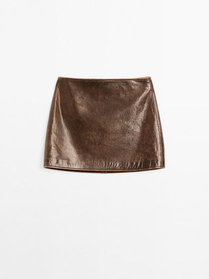 Nappa leather mini skirt