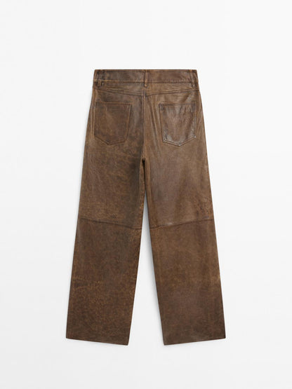 Distressed nappa leather trousers