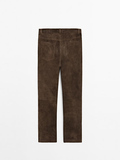 Goatskin leather trousers with suede finish