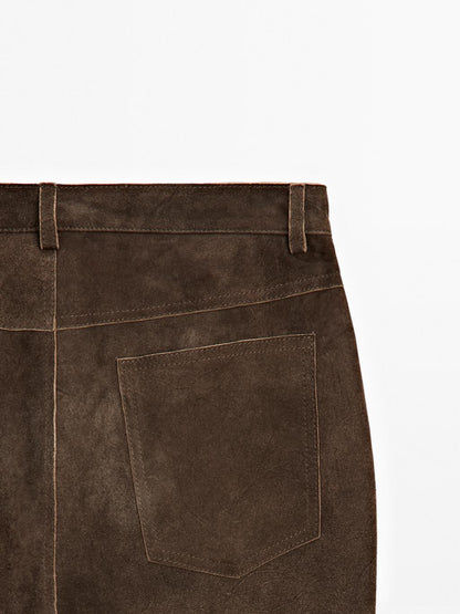 Goatskin leather trousers with suede finish