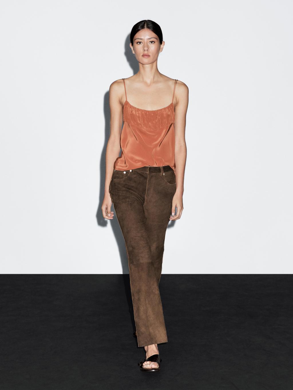 Goatskin leather trousers with suede finish