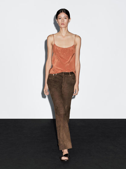 Goatskin leather trousers with suede finish