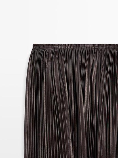 Long pleated nappa leather skirt - LIMITED
