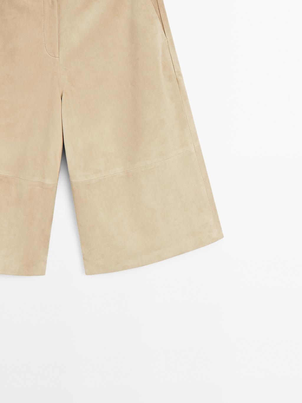 Long suede leather Bermuda shorts