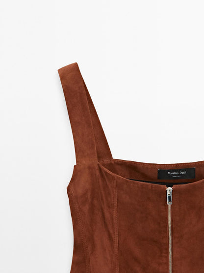 Suede leather top with zip