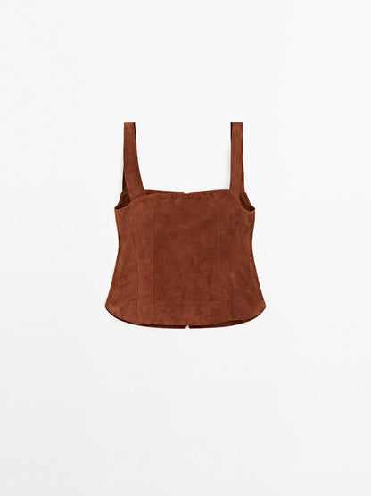 Suede leather top with zip
