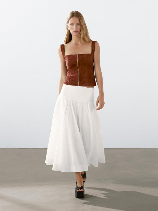Suede leather top with zip
