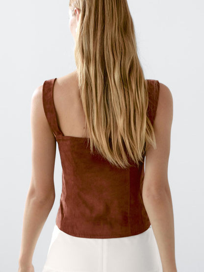Suede leather top with zip