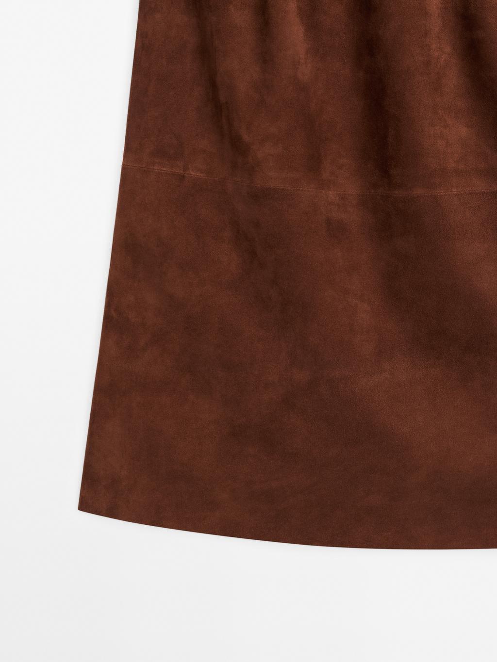 Straight fit suede leather skirt