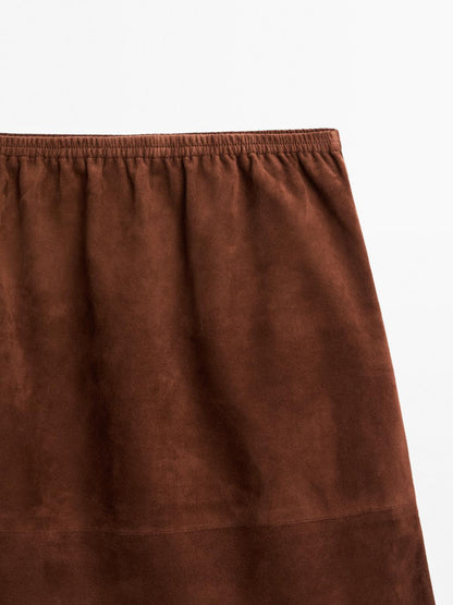 Straight fit suede leather skirt