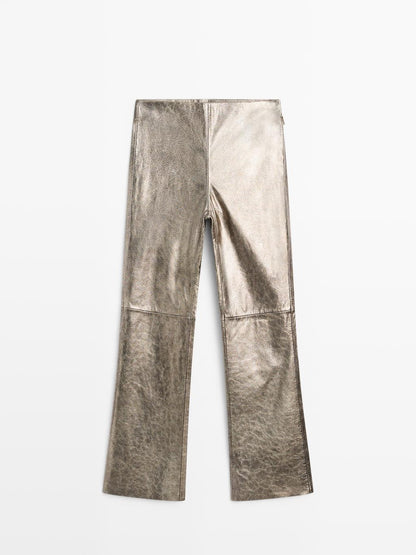 Nappa leather metallic trousers