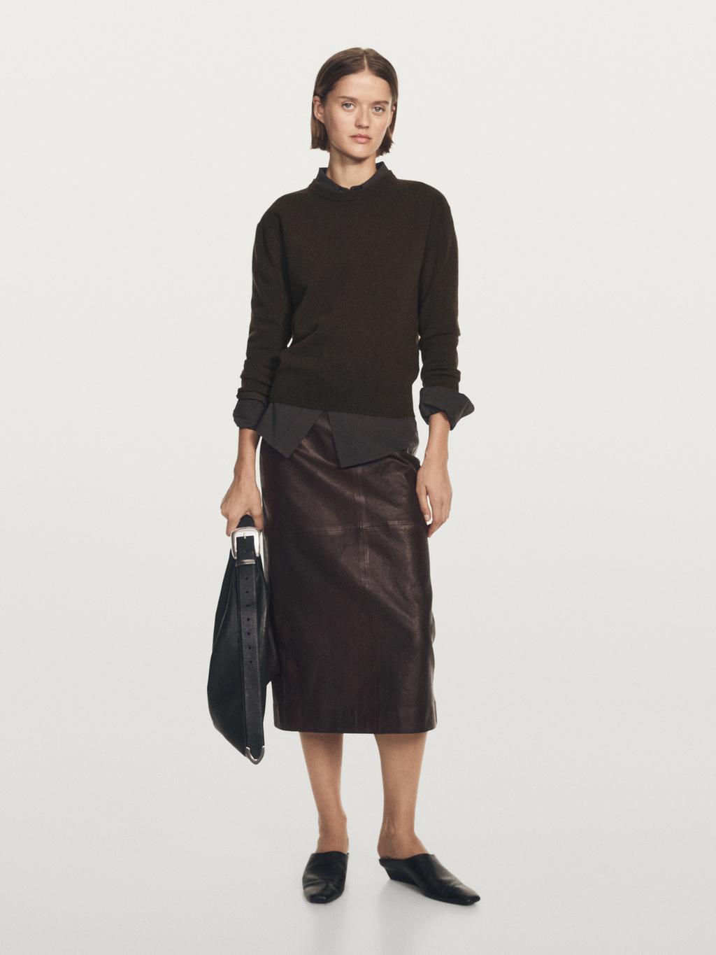 Wool blend crew neck knit sweater