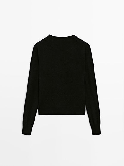 Wool blend crew neck knit sweater