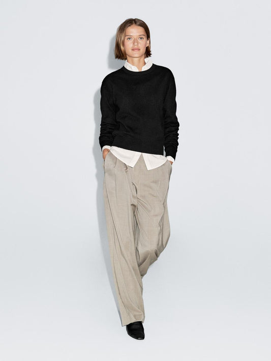 Wool blend crew neck knit sweater