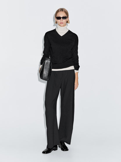 Wool blend knit V-neck sweater