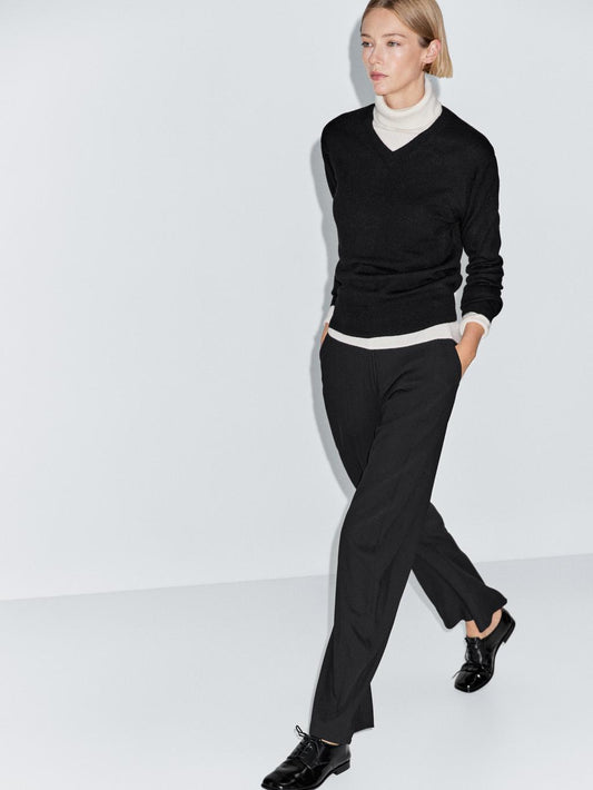 Wool blend knit V-neck sweater