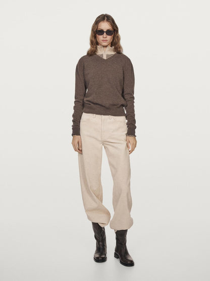 Wool blend knit V-neck sweater