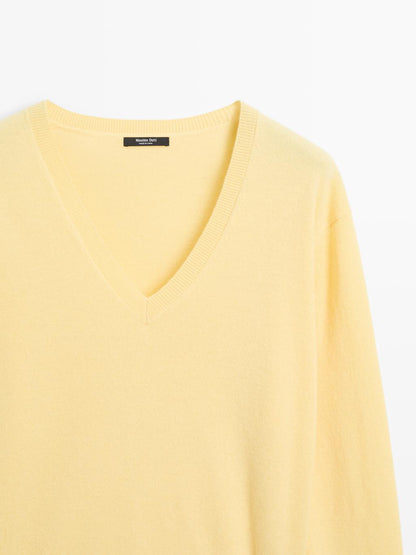 Wool blend deep V-neck knit sweater