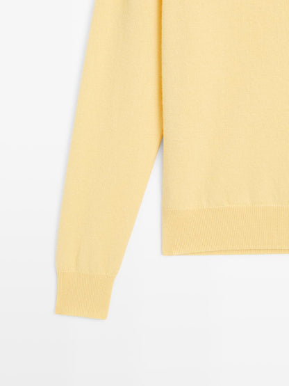 Wool blend deep V-neck knit sweater