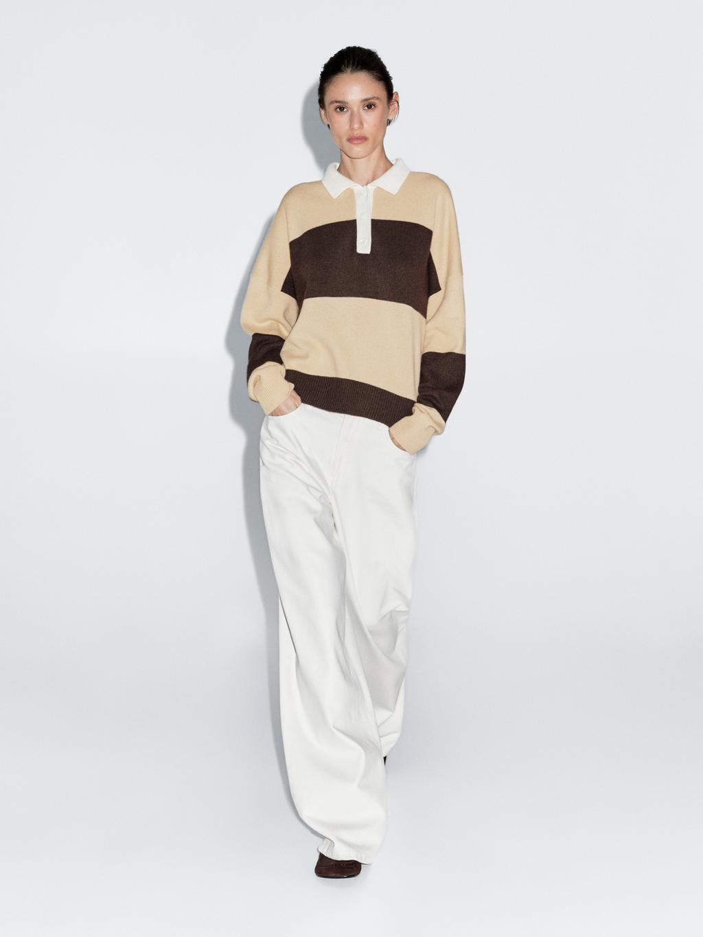 Striped wool blend polo sweater