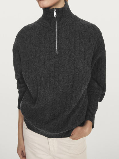100% cashmere high neck sweater with zip