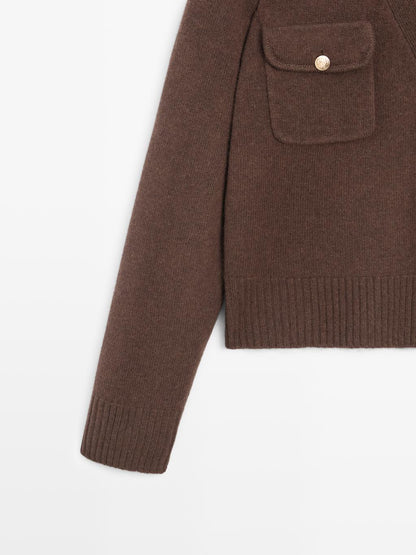 V-neck knit cardigan with gold buttons