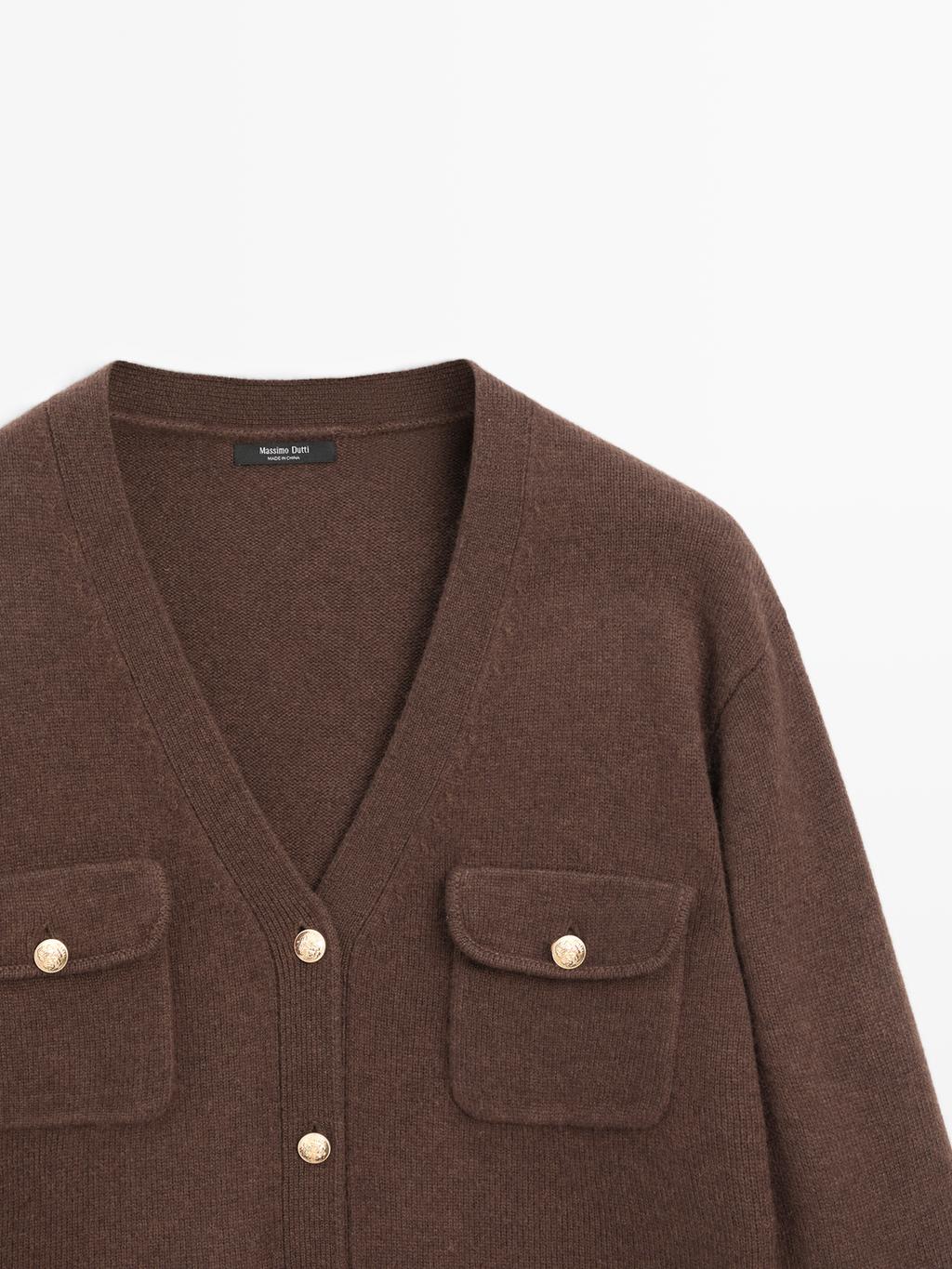 V-neck knit cardigan with gold buttons