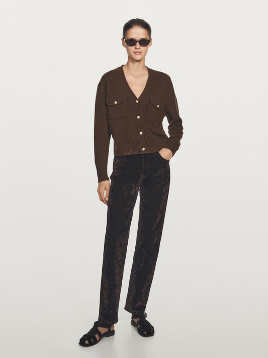 V-neck knit cardigan with gold buttons