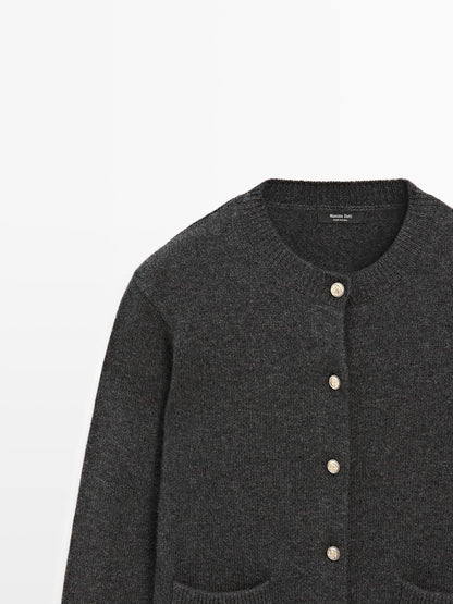 Knit cardigan with gold buttons