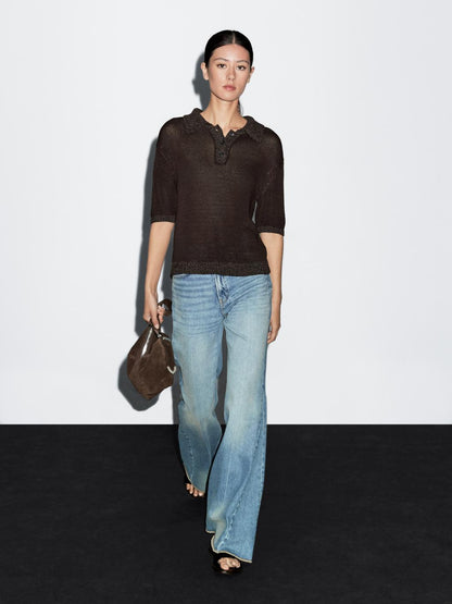 Polo sweater with contrast collar