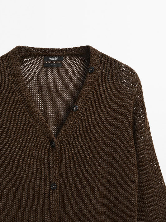 Linen knit cardigan with button details