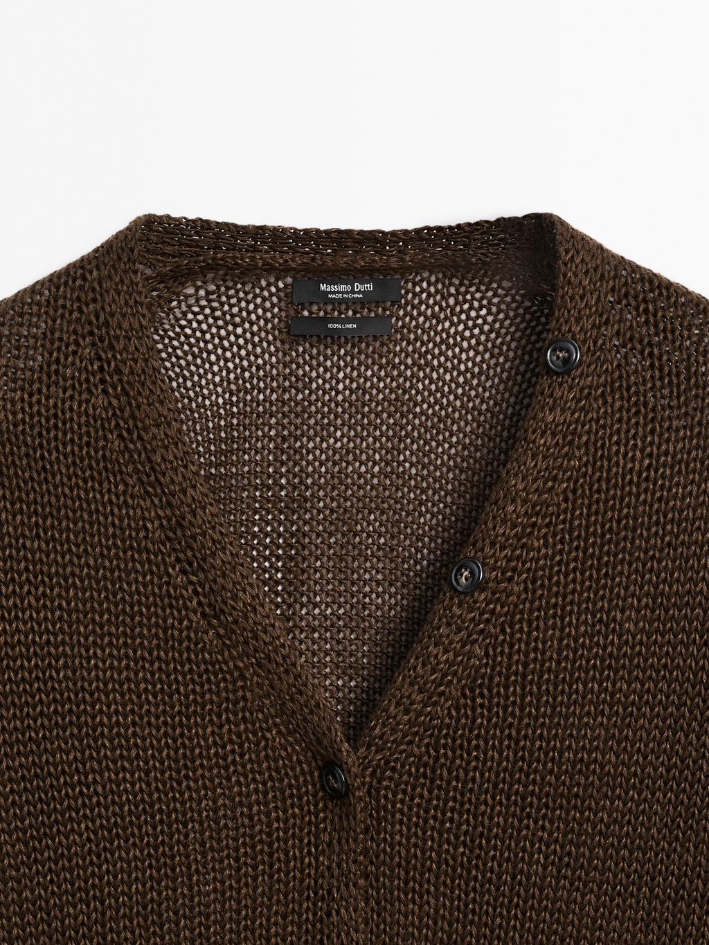 Linen knit cardigan with button details