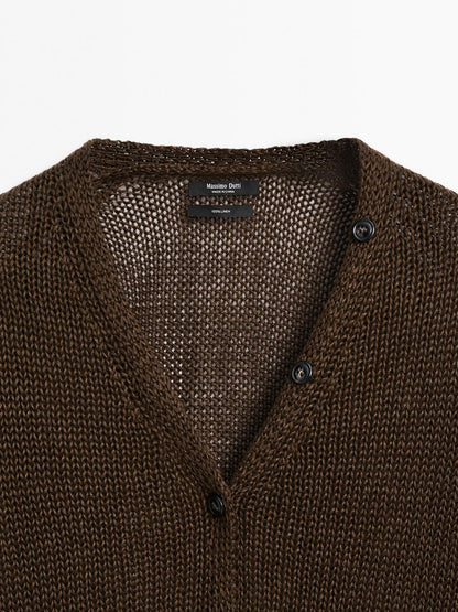 Linen knit cardigan with button details