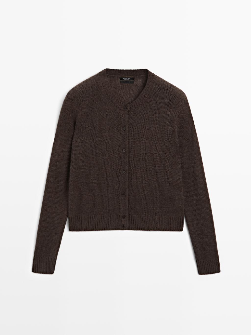 Knit 100% cashmere crew neck cardigan
