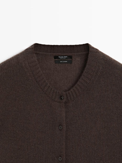Knit 100% cashmere crew neck cardigan