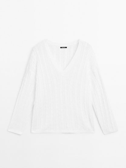 Cotton blend open-knit sweater