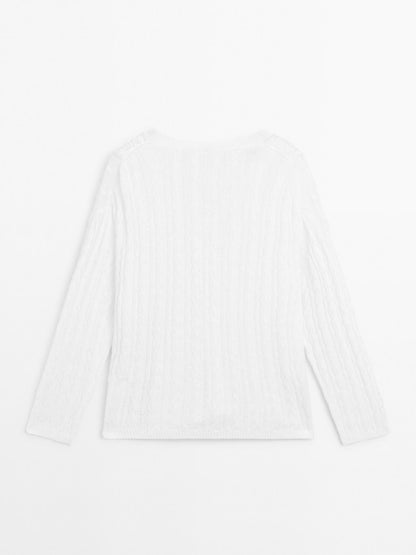 Cotton blend open-knit sweater