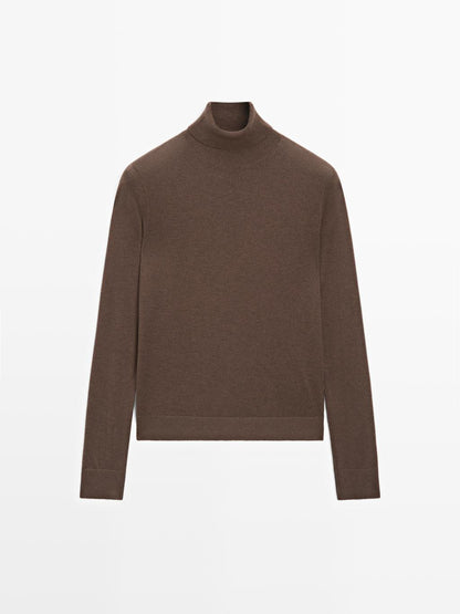 Wool blend high neck knit sweater