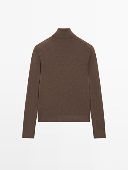 Wool blend high neck knit sweater