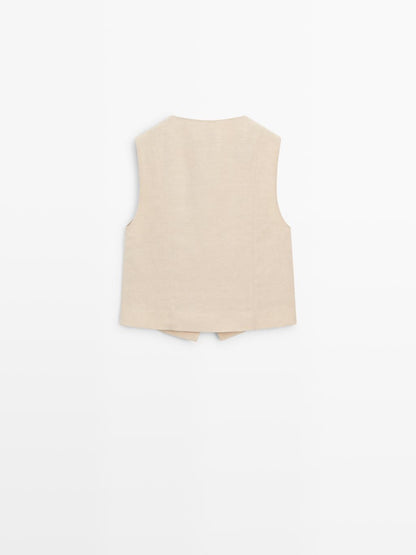 Buttoned linen blend waistcoat