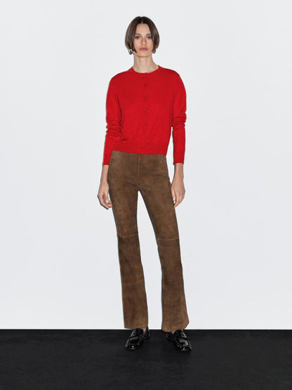 Wool blend knit cardigan with crew neck