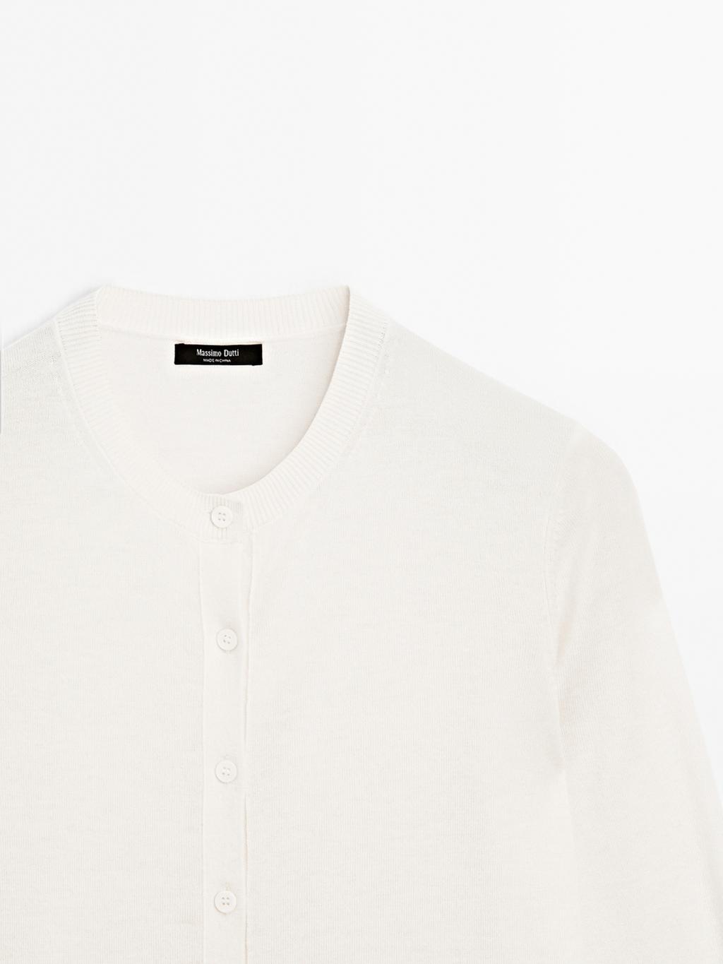 Wool blend knit cardigan with crew neck