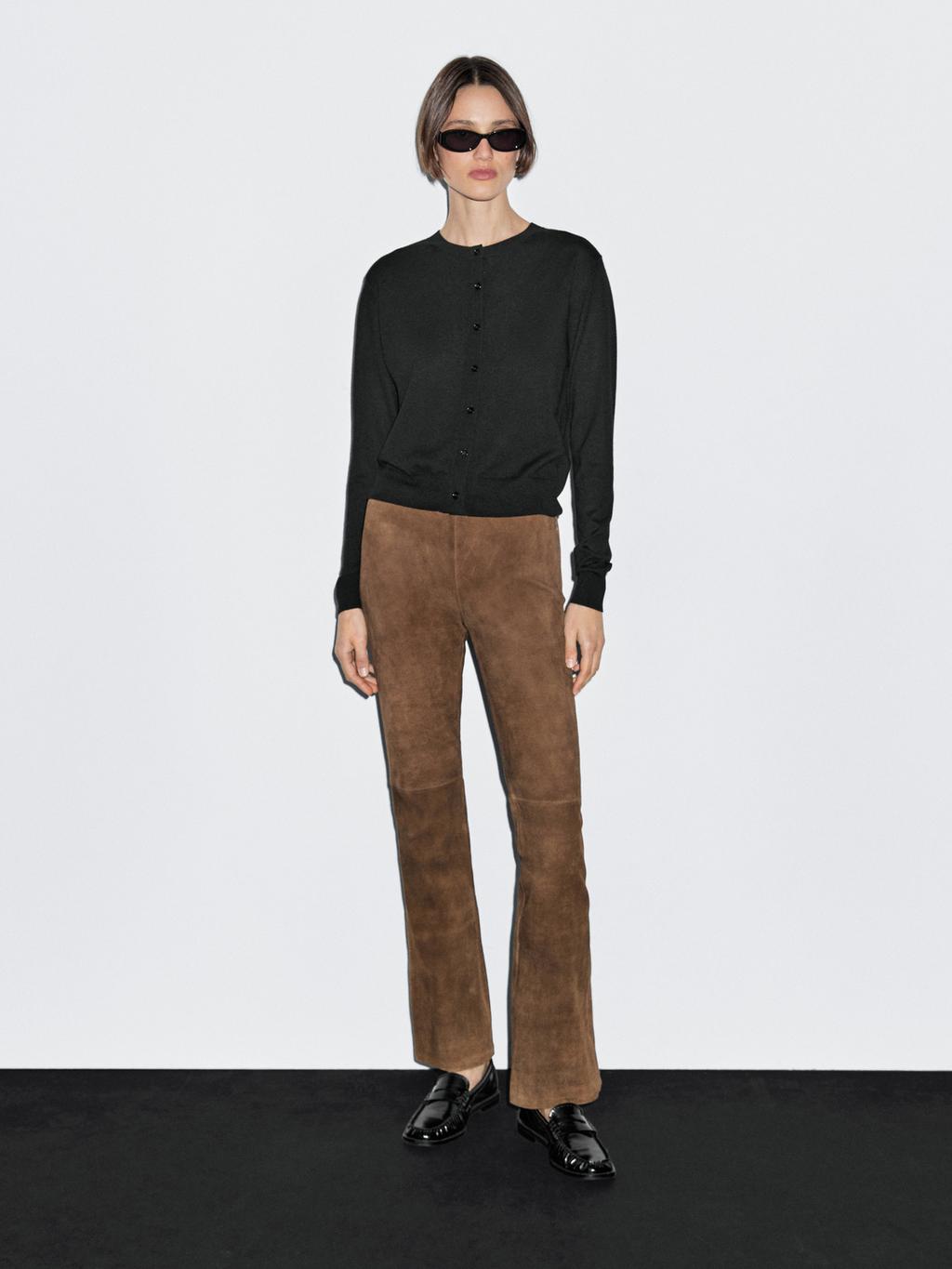 Wool blend knit cardigan with crew neck