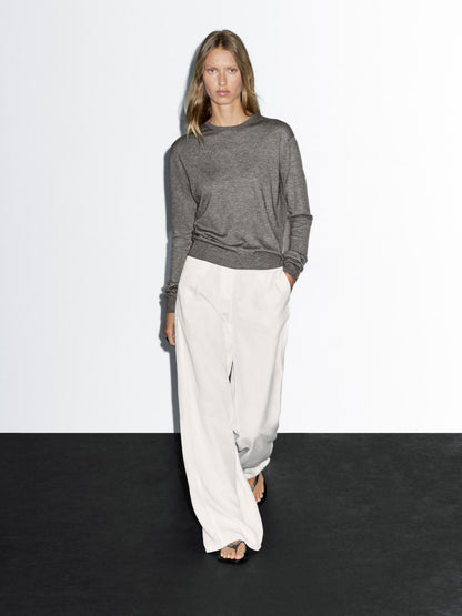 Wool blend knit sweater with crew neck