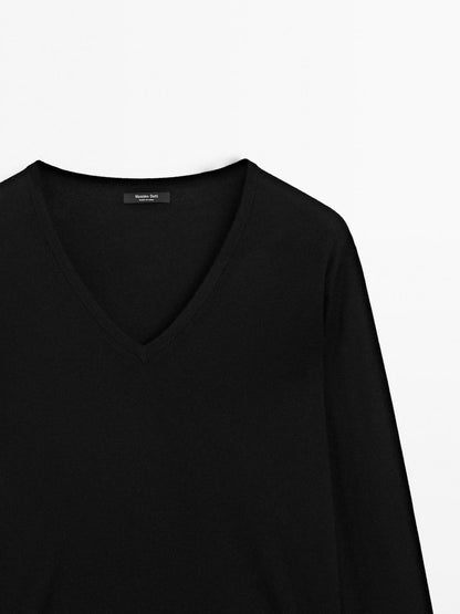 Wool blend V-neck knit sweater