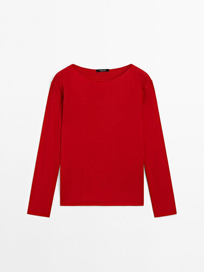 Wool blend boat neck sweater