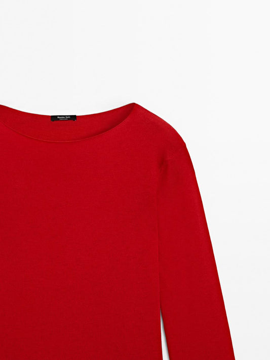 Wool blend boat neck sweater