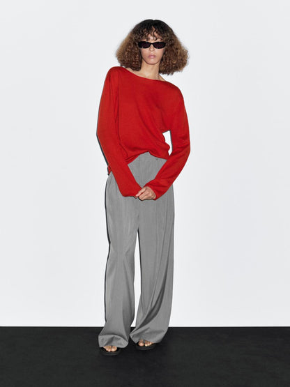 Wool blend boat neck sweater