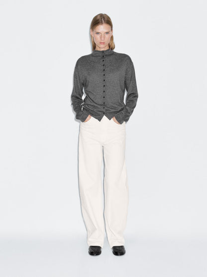 Knit cardigan with mock turtleneck